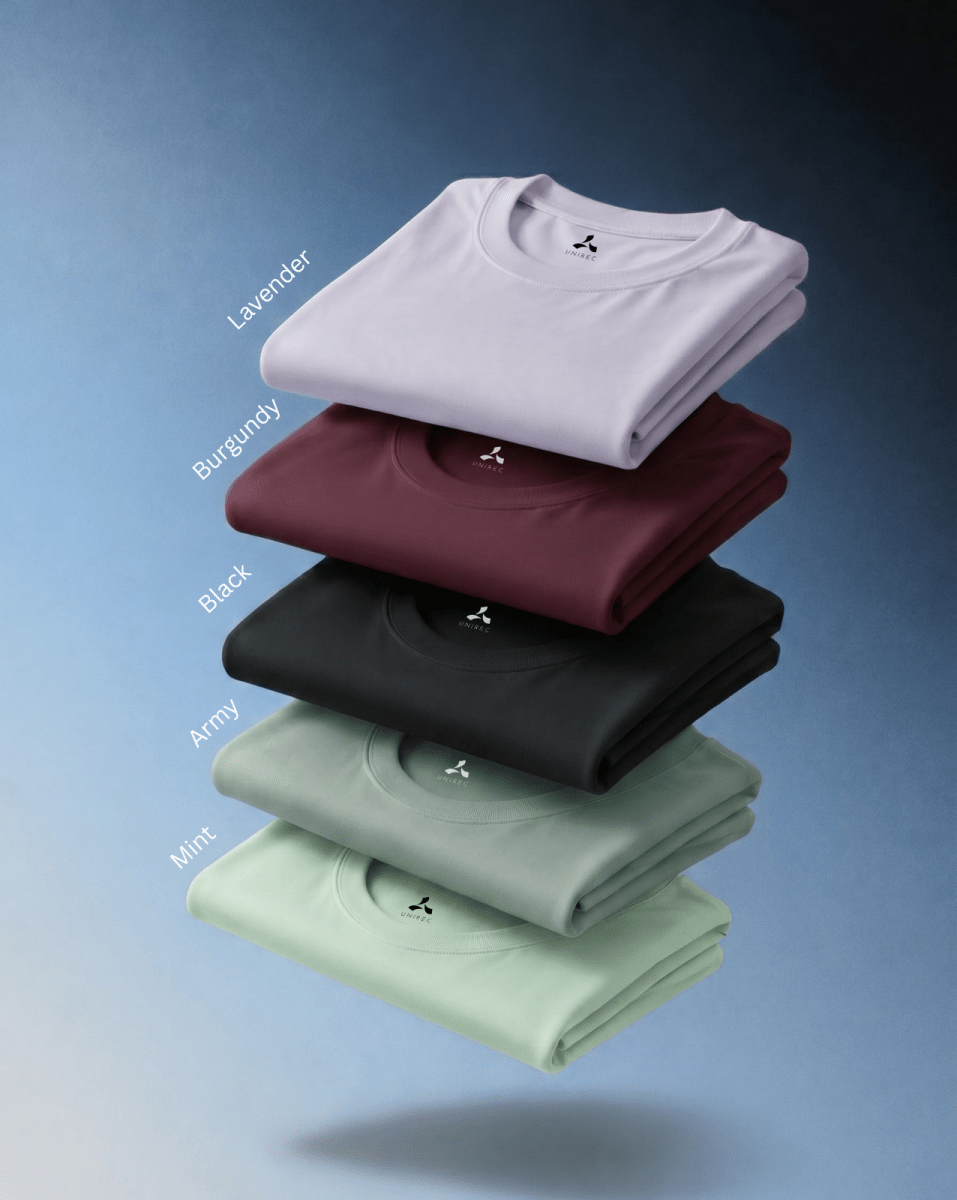 Men’s Feather Touch Round Neck T-Shirt Combo Pack of 5 – Lavender, Burgundy, Black, Army & Mint