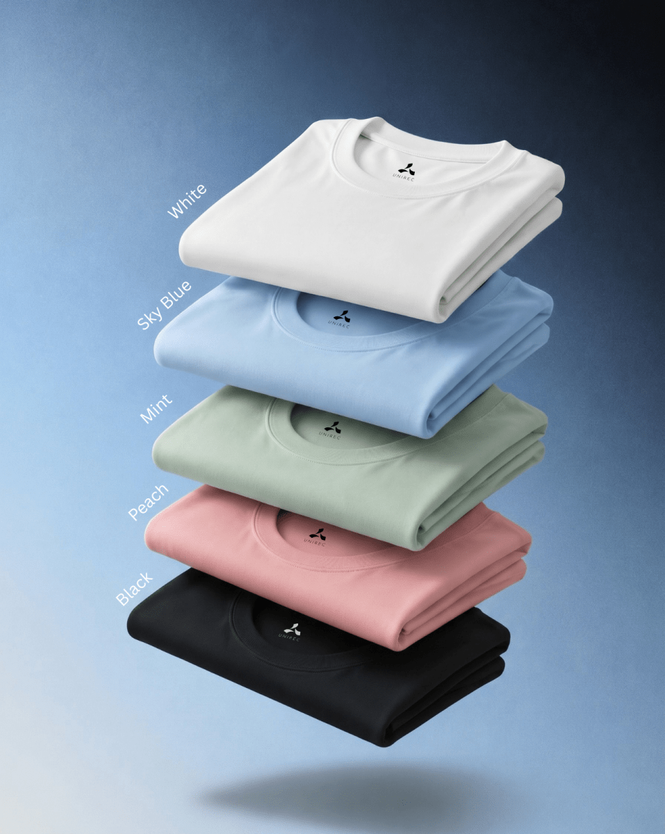 Men’s Feather Touch Round Neck T-Shirt Combo Pack of 5 – White, Sky Blue, Mint, Peach & Black