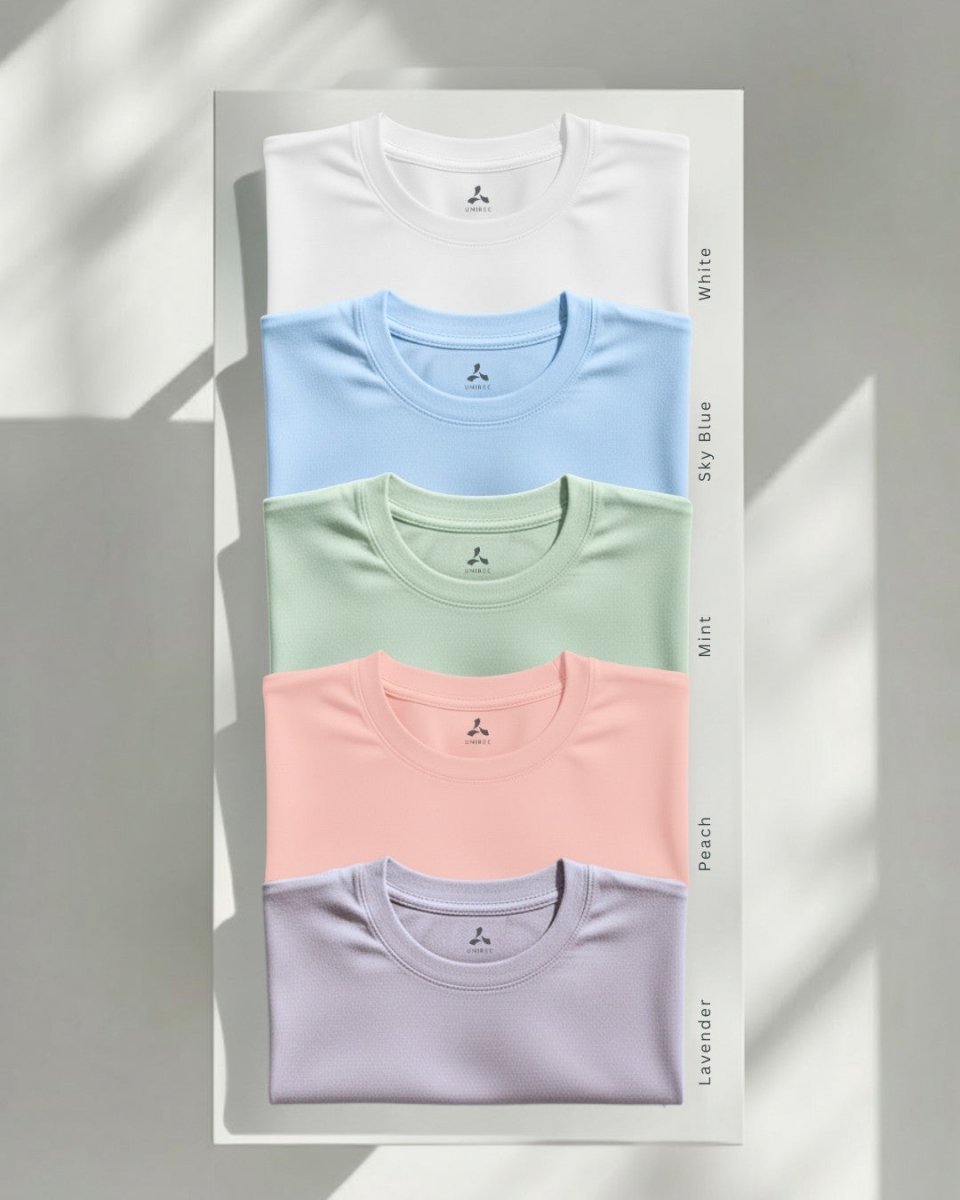 Men's Feather Touch Round Neck T-Shirt Combo - Pack of 5 (White, Sky Blue, Mint, Peach & Lavender Color)