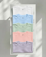 Men's Feather Touch Round Neck T-Shirt Combo - Pack of 5 (White, Sky Blue, Mint, Peach & Lavender Color)