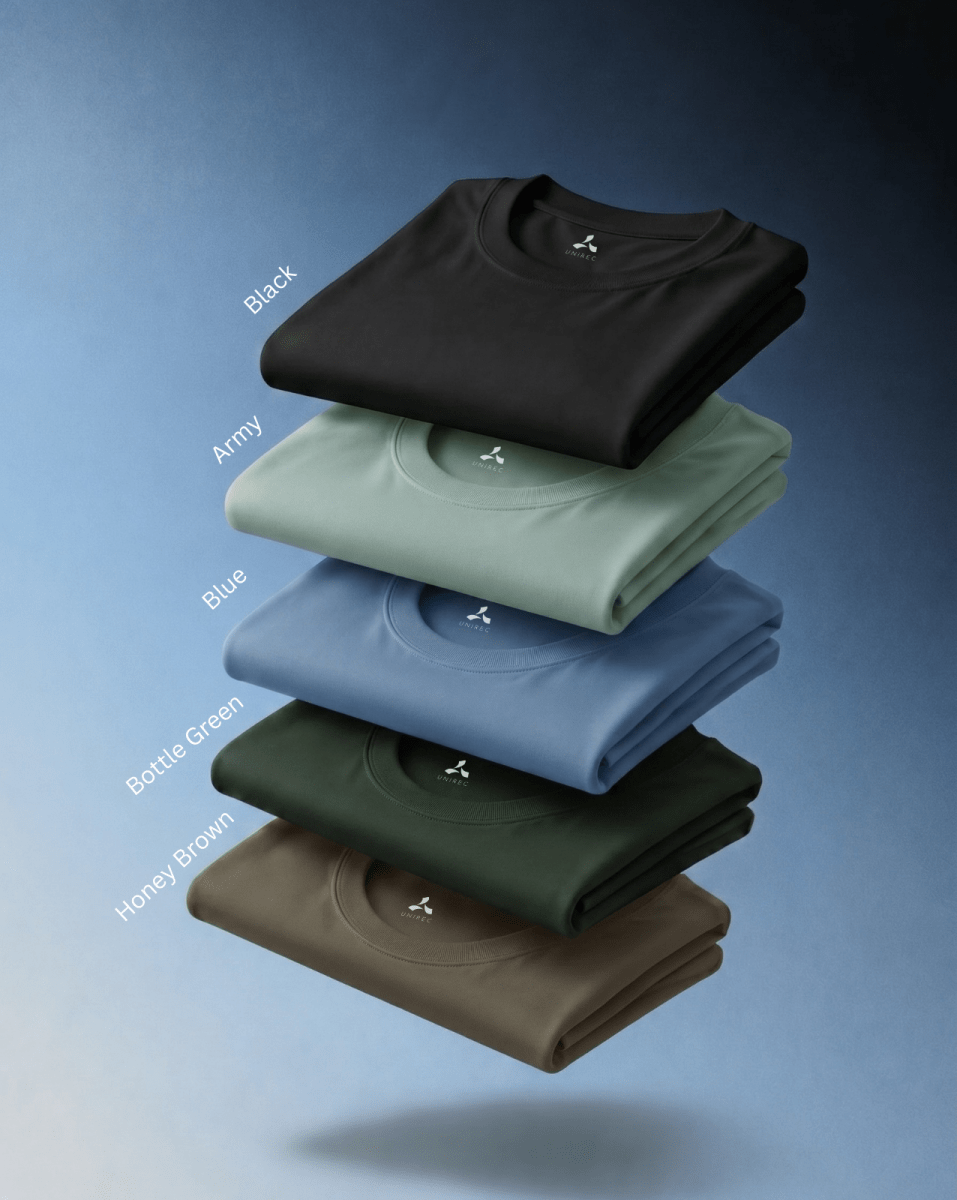 Men’s Feather Touch Round Neck T-Shirt Pack of 5 – Black, Army, Blue, Bottle Green & Honey Brown