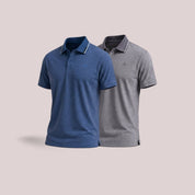 Men's Melange Polo T-Shirt Combo with Tipping Collar – Navy and Grey