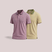 Men's Melange Polo T-Shirt Combo with Tipping Collar – Wine & Pista