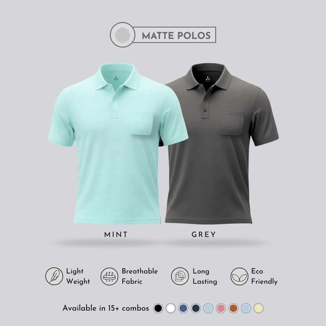 Men's Mint & Grey Matte Polo T-Shirt Combo with Pocket