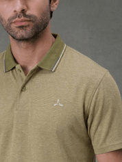 Men's Pista Melange Polo T Shirt with Contrast Collar