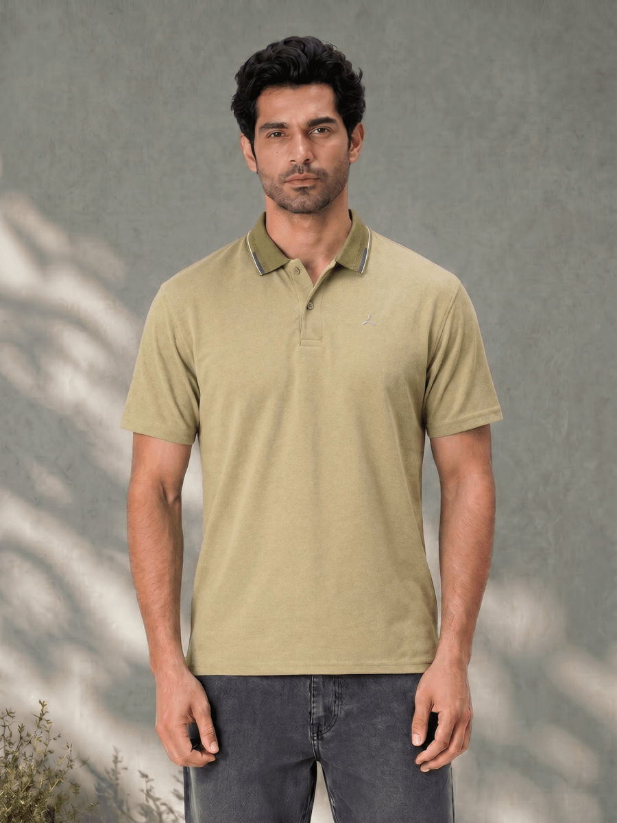 Men's Pista Melange Polo T Shirt with Contrast Collar