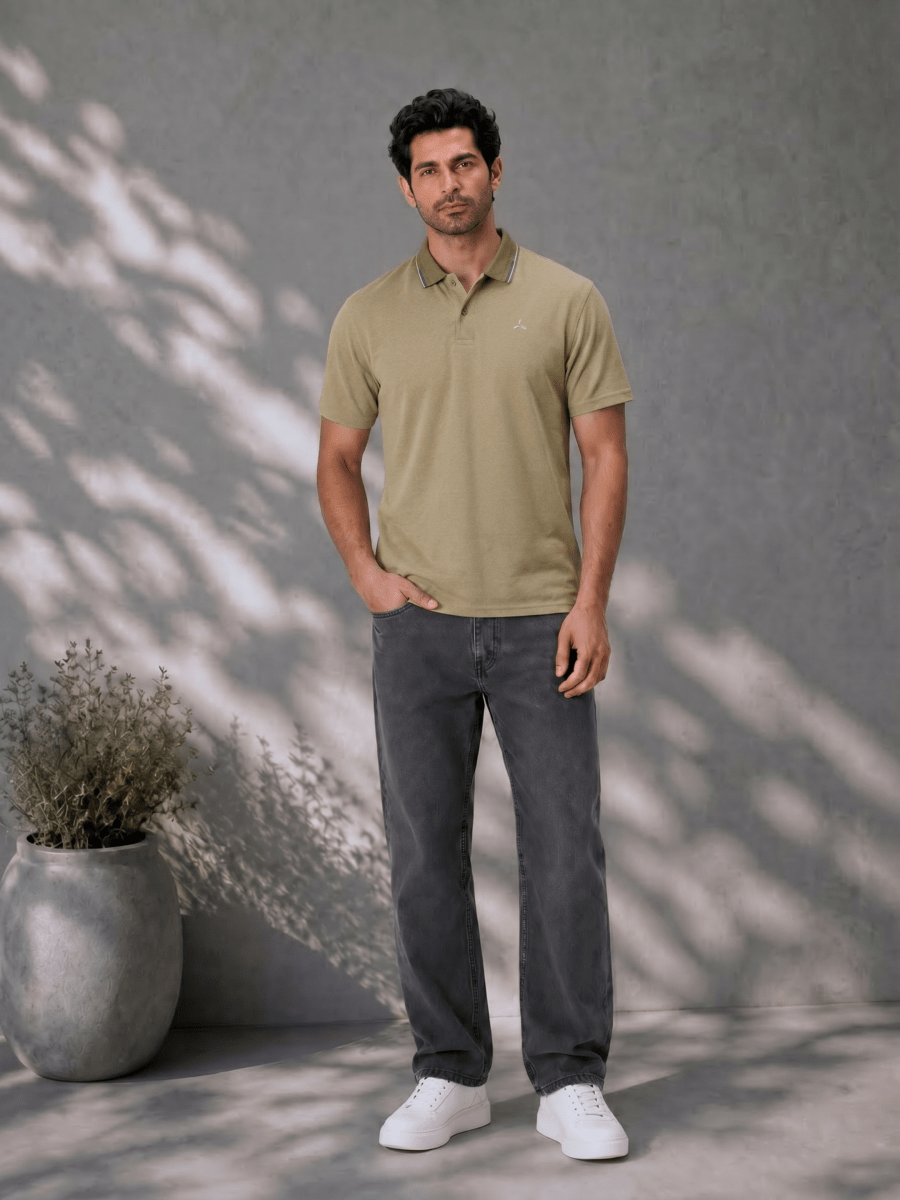 Men's Pista Melange Polo T Shirt with Contrast Collar