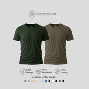 Men's Round Neck T-Shirt Combo – Feather Touch in Bottle Green & Honey Brown