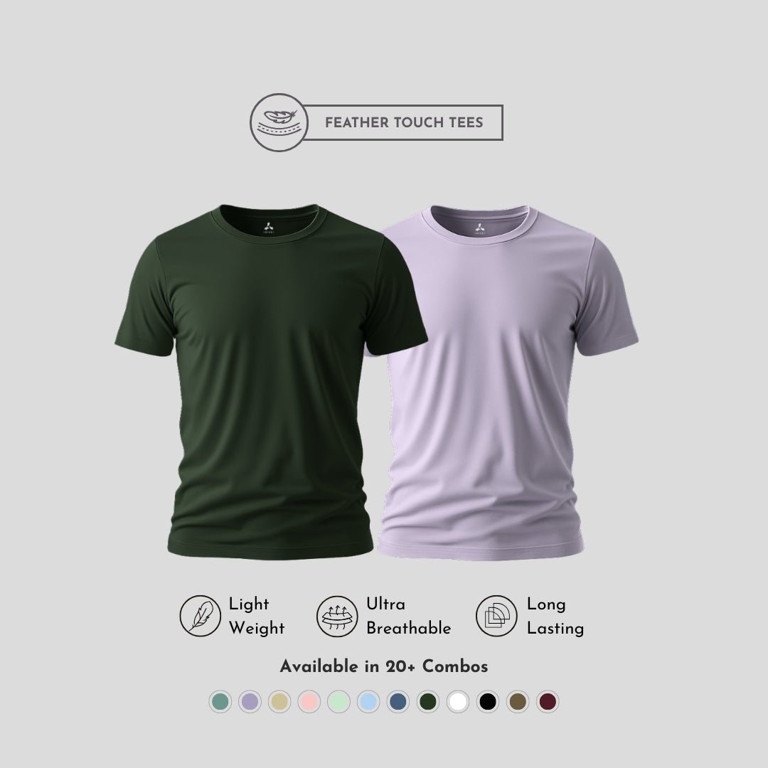 Men's Round Neck T-Shirt Combo – Feather Touch in Bottle Green & Lavender