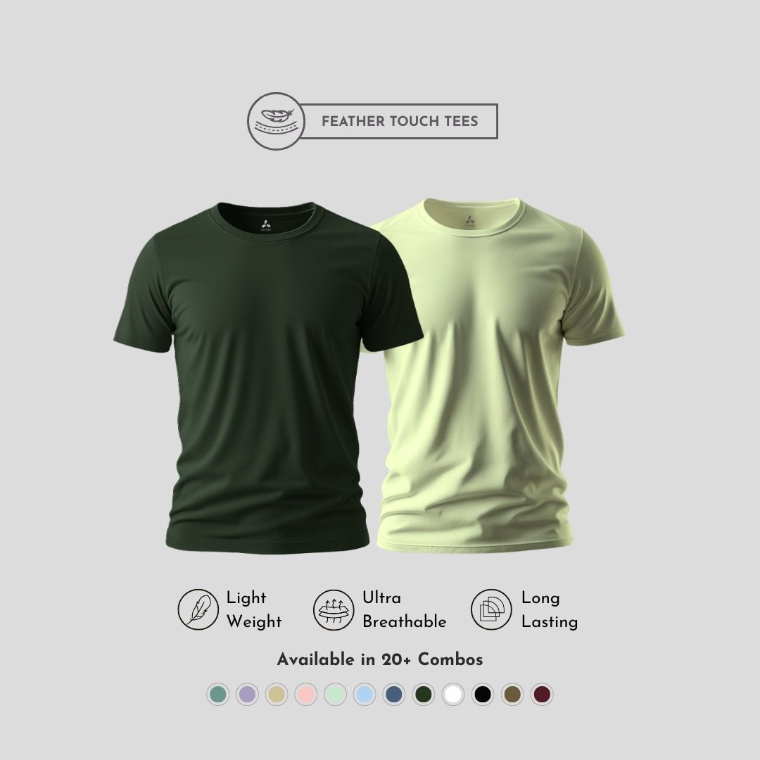 Men's Round Neck T-Shirt Combo – Feather Touch in Bottle Green & Olive