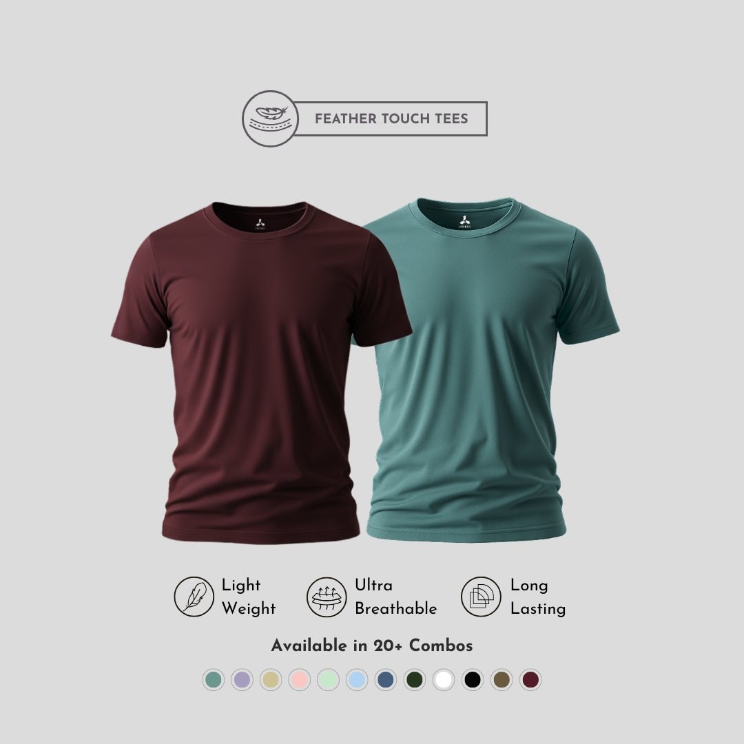 Men's Round Neck T-Shirt Combo – Feather Touch in Burgundy & Army