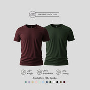 Men's Round Neck T-Shirt Combo – Feather Touch in Burgundy & Bottle Green