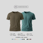 Men's Round Neck T-Shirt Combo – Feather Touch in Honey Brown & Army