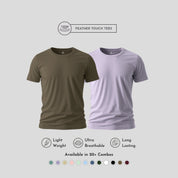 Men's Round Neck T-Shirt Combo – Feather Touch in Honey Brown & Lavender