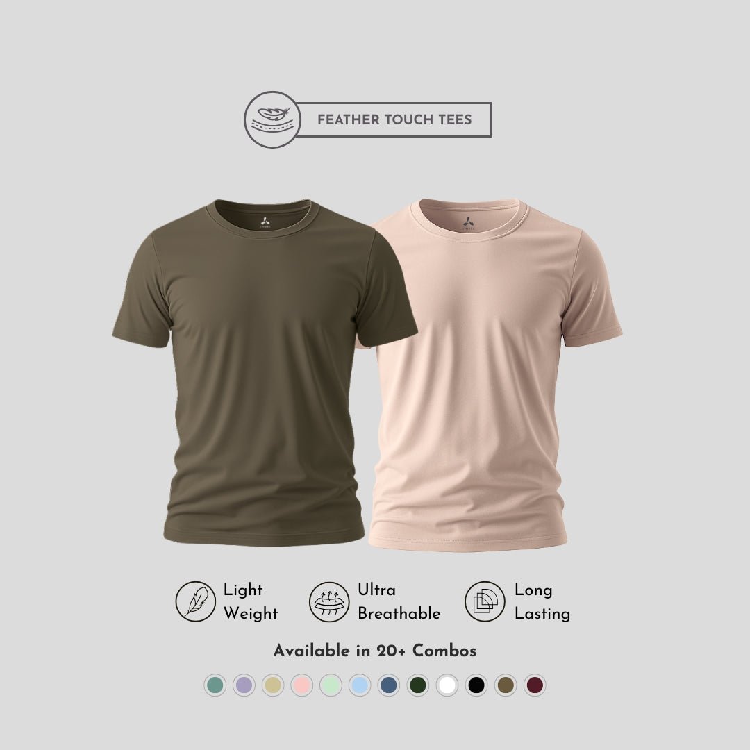 Men's Round Neck T-Shirt Combo – Feather Touch in Honey Brown & Peach