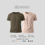 Men's Round Neck T-Shirt Combo – Feather Touch in Honey Brown & Peach