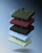 Men’s Round Neck T-Shirt Combo (Pack of 5) – Feather Touch in Bottle Green, Burgundy, Black, Sky Blue and Mint