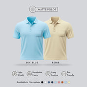 Men's Sky Blue & Beige Matte Polo T-Shirt Combo with Pocket