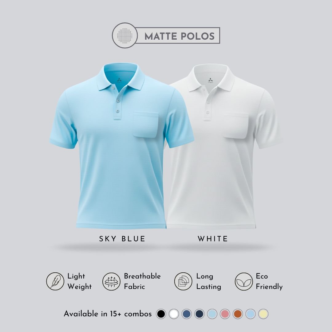 Men's Sky Blue & White Matte Polo T-Shirt Combo with Pocket