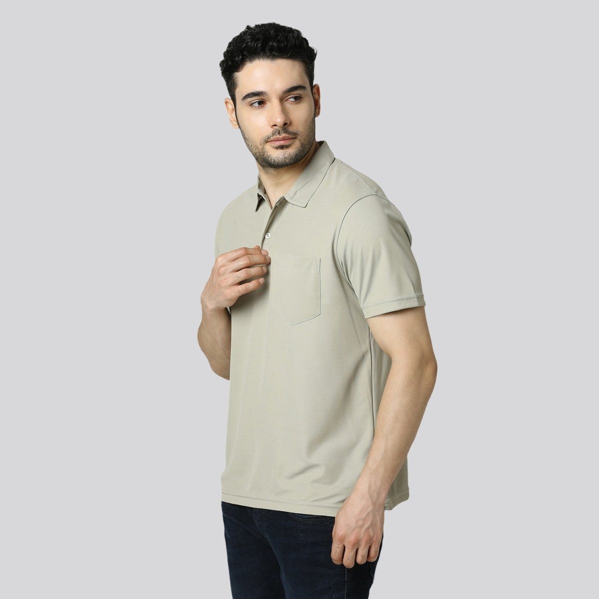 Men's Solid Aluminium Matte Polo T-Shirt with Pocket