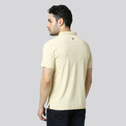 Men's Solid Beige Matte Polo T-Shirt with Pocket