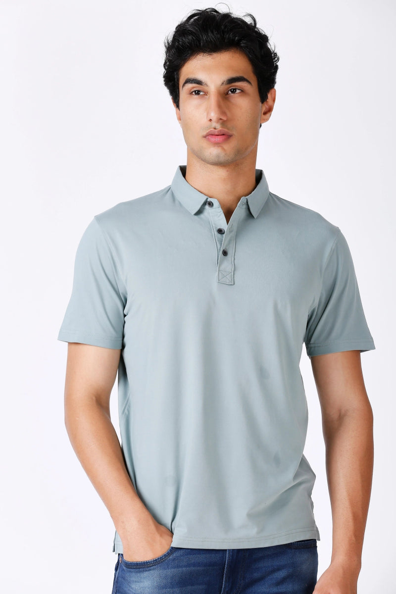 Men's Solid Feather Touch Army Polo T-shirt