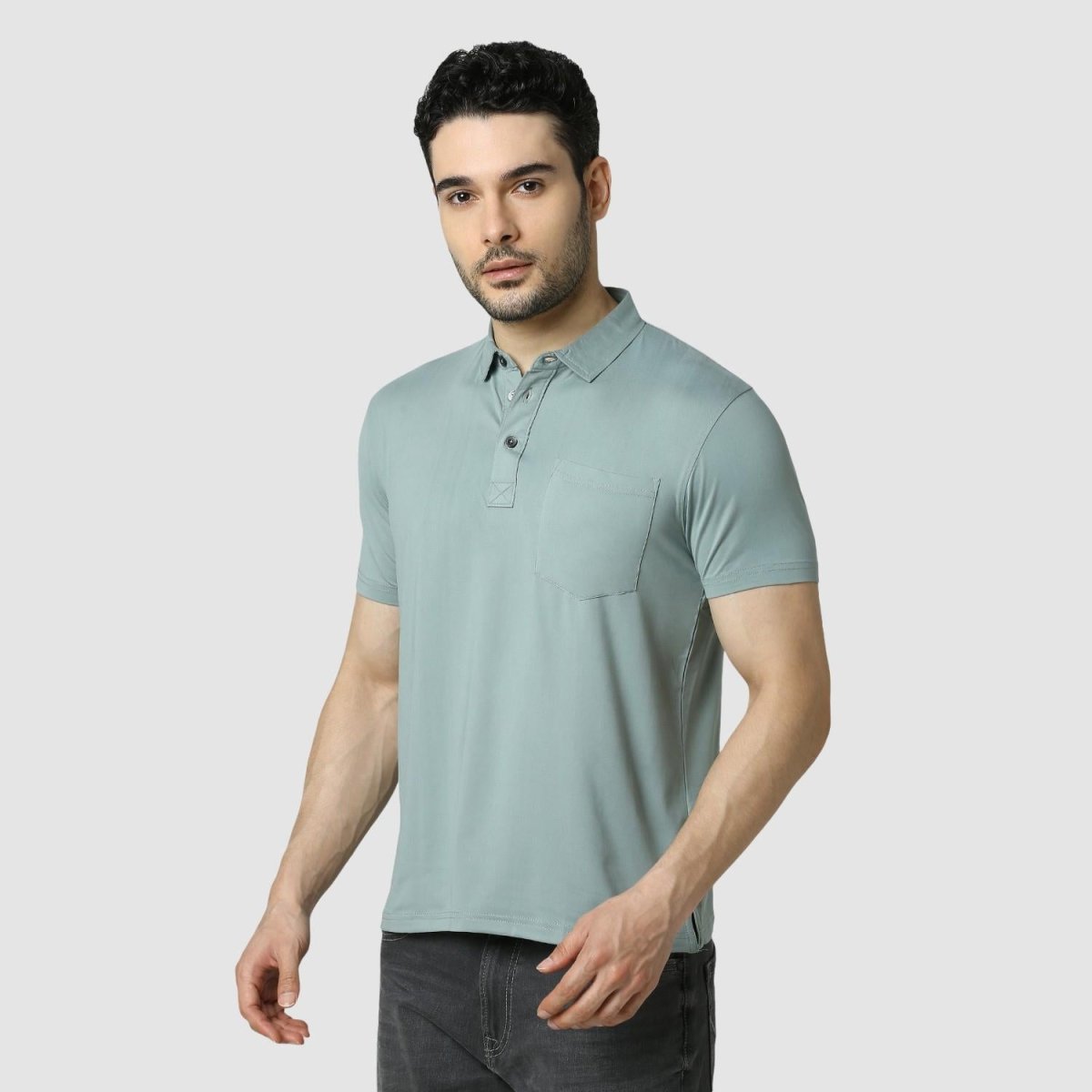 Feather Touch Solid Army Polo T-shirt Collar With Pocket for Men
