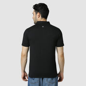 Men's Solid Feather Touch Black Polo T-shirt With Pocket