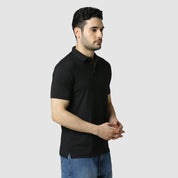 Men's Solid Feather Touch Black Polo T-shirt With Pocket