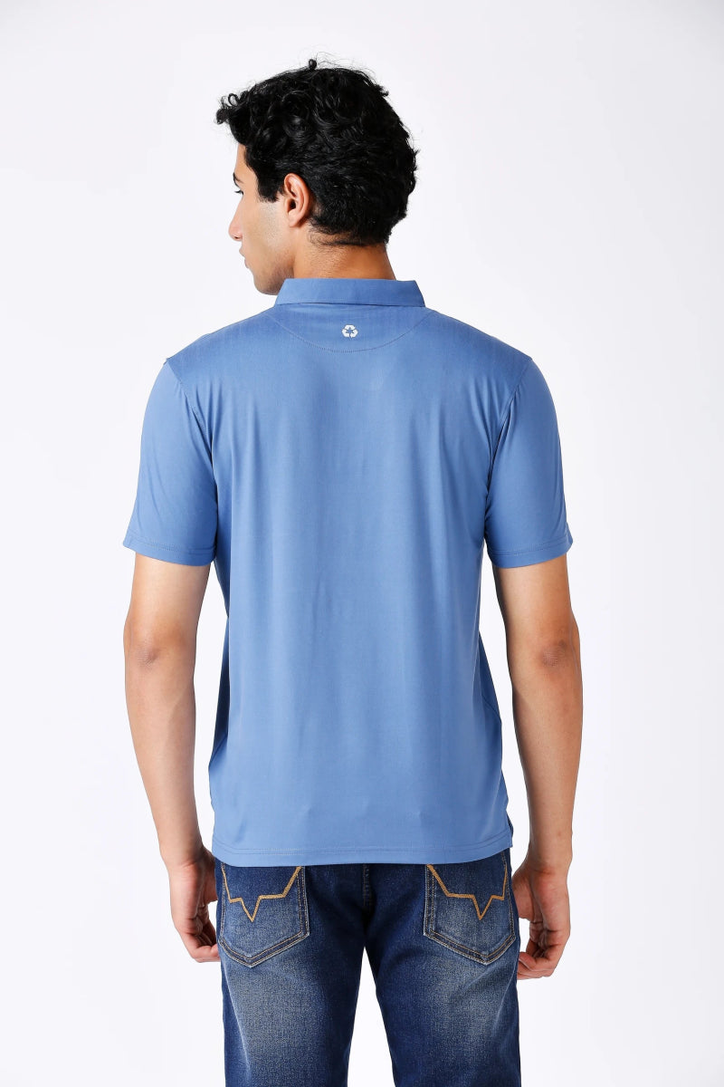 Men's Solid Feather Touch Blue Polo T-shirt