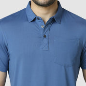 Men's Solid Feather Touch Blue Polo T-shirt With Pocket