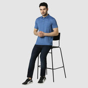 Men's Solid Feather Touch Blue Polo T-shirt With Pocket