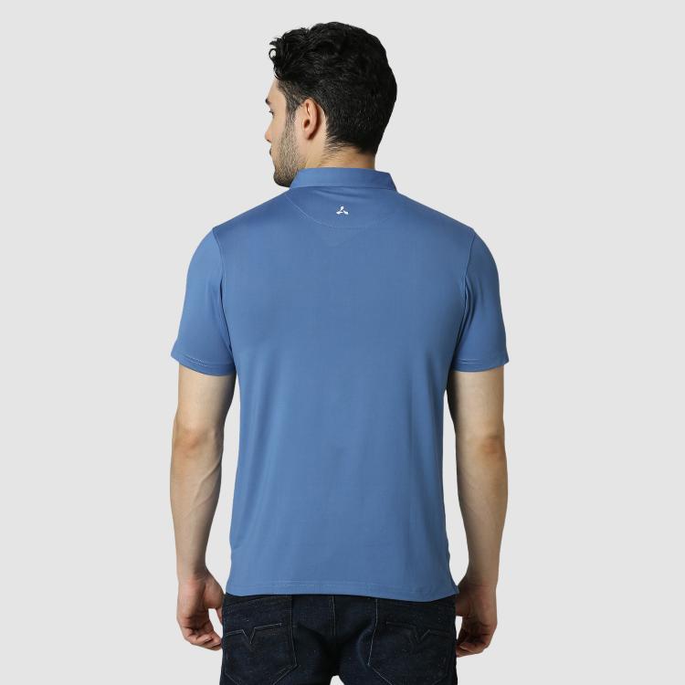 Men's Solid Feather Touch Blue Polo T-shirt With Pocket