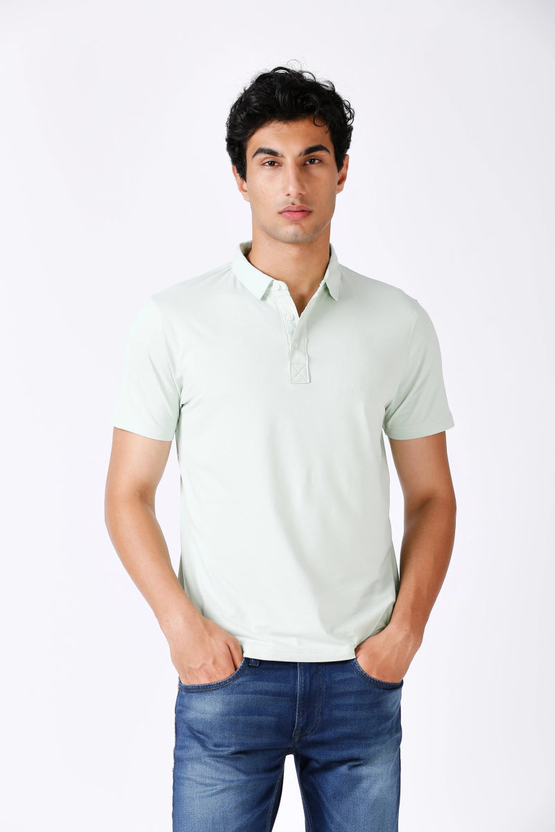 Feather Touch Solid Mint Polo Collar T-shirt for Men