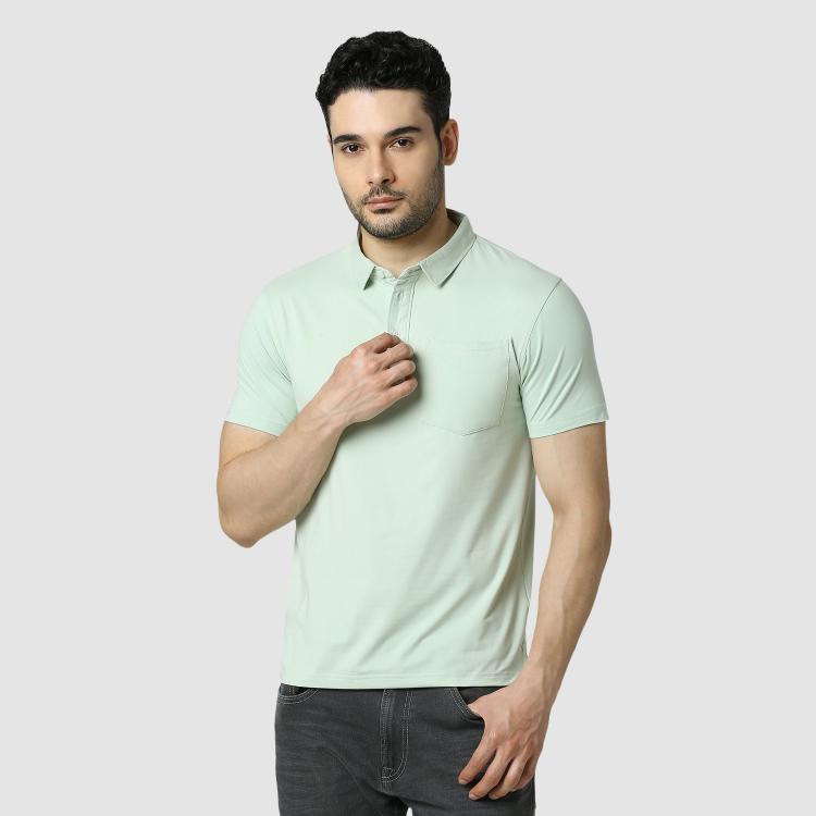 Feather Touch Solid Mint Green Polo T-shirt Collar With Pocket for Men