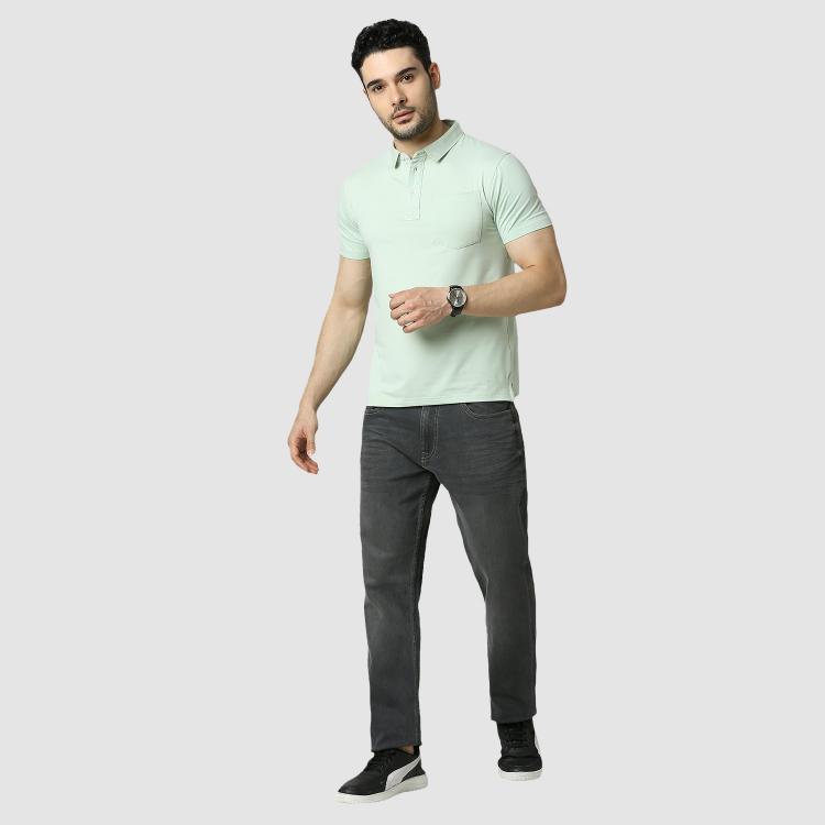 Men's Solid Feather Touch Mint Green Polo T-shirt With Pocket