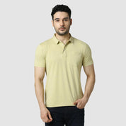 Solid Feather Touch Olive Polo T-shirt Collar With Pocket Men's