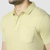 Solid Feather Touch Olive Polo T-shirt Collar With Pocket Men's