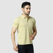 Solid Feather Touch Olive Polo T-shirt Collar With Pocket Men's