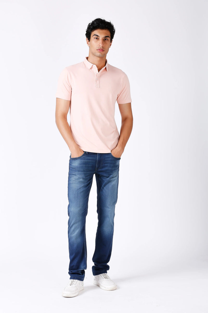 Men's Solid Feather Touch Peach Polo T-shirt