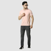 Men's Solid Feather Touch Peach Polo T-shirt With Pocket