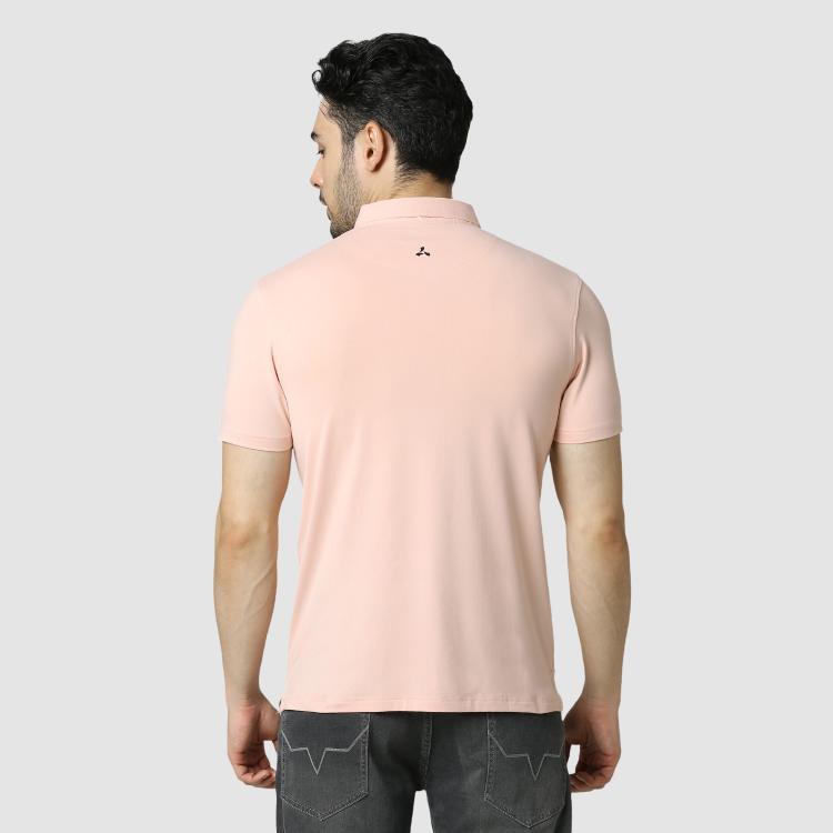 Men's Solid Feather Touch Peach Polo T-shirt With Pocket