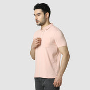 Men's Solid Feather Touch Peach Polo T-shirt With Pocket