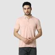 Men's Solid Feather Touch Peach Polo T-shirt With Pocket