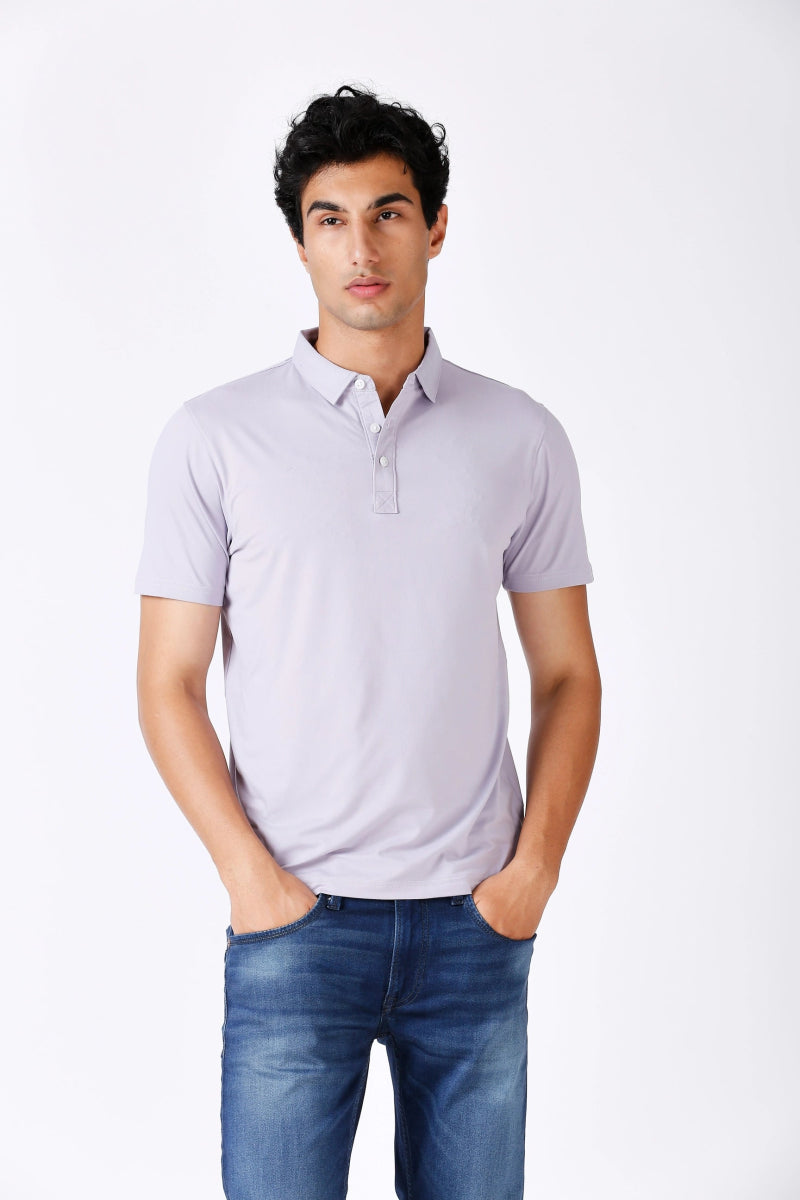 Men's Solid Feather Touch Purple Polo T-shirt