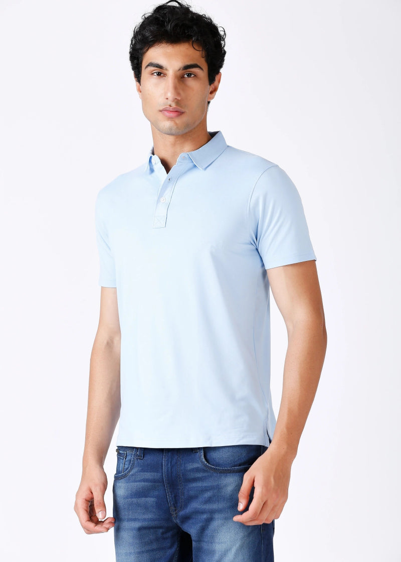 Sky Blue Feather Touch Polo T-shirt