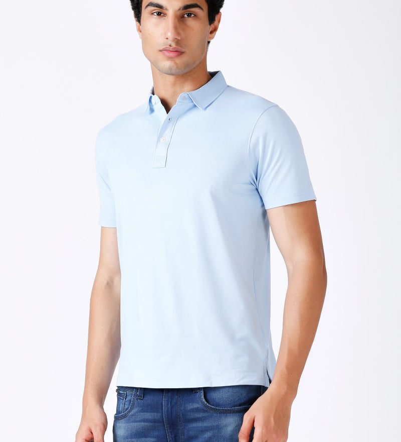 Sky Blue Feather Touch Polo T-shirt