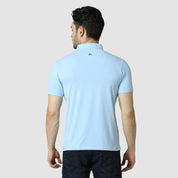 Men's Solid Feather Touch Sky Blue Polo T-shirt With Pocket