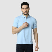 Men's Solid Feather Touch Sky Blue Polo T-shirt With Pocket