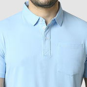 Men's Solid Feather Touch Sky Blue Polo T-shirt With Pocket